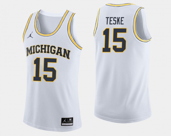 Michigan Wolverines #15 Mens Jon Teske Jersey White Embroidery College Basketball